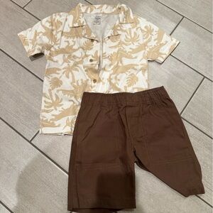 Carter's Beige and White Palm Print Button-Up Shirt